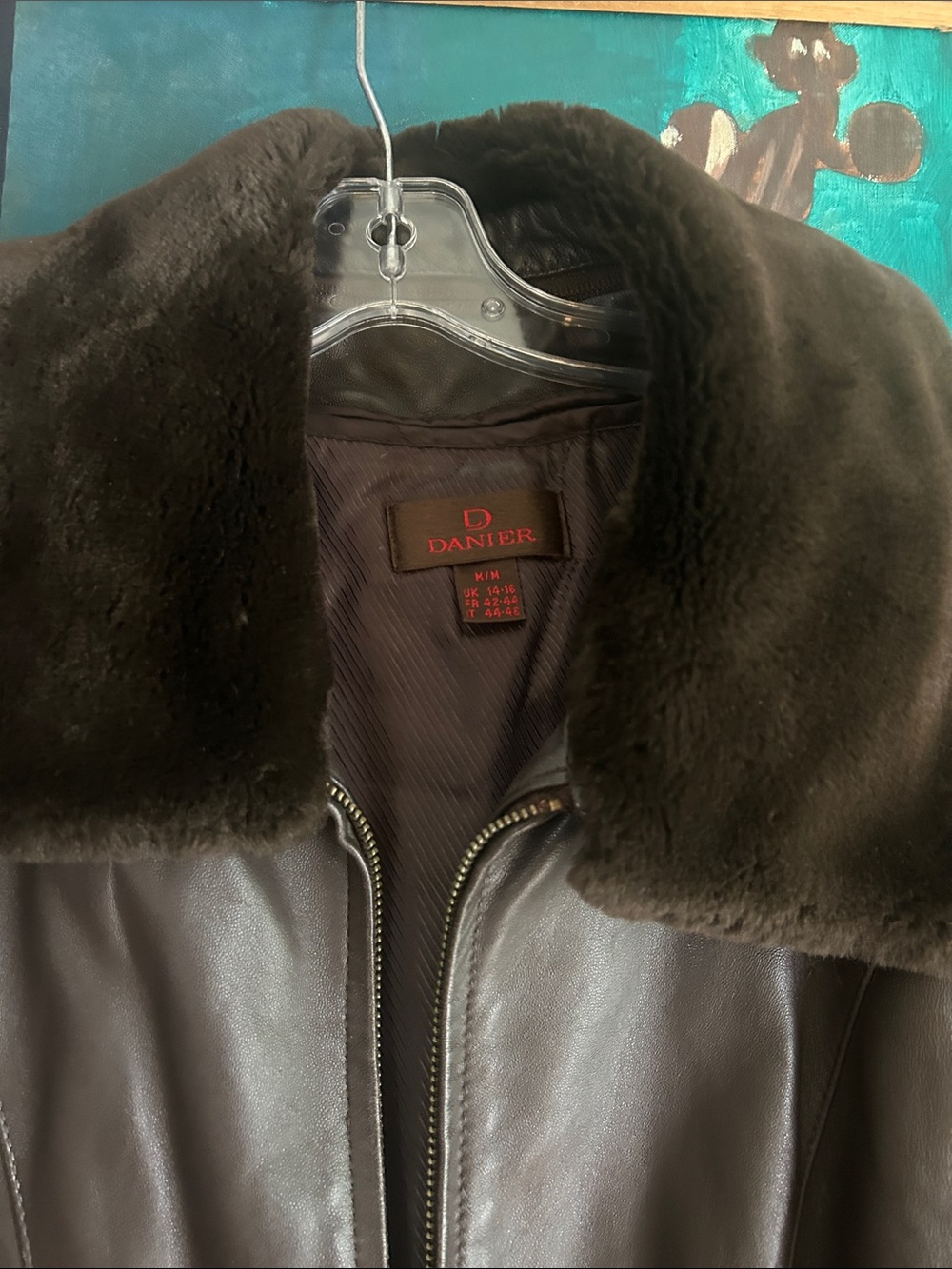 Danier Chocolate Brown Leather winter Jacket with Faux Fur Collar M